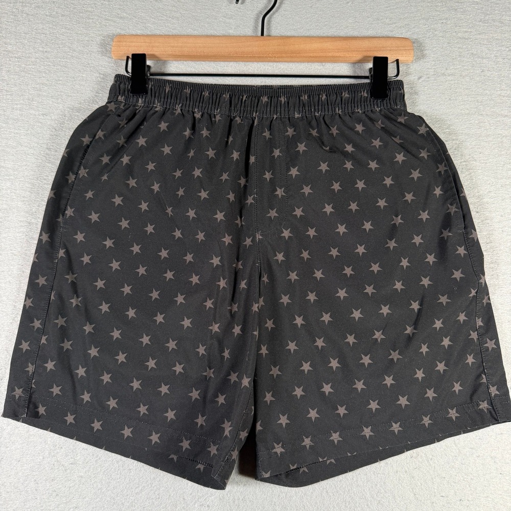Chubbies Mens Black Star Print Athletic Shorts Elastic Waist‎ Swim Casual Small